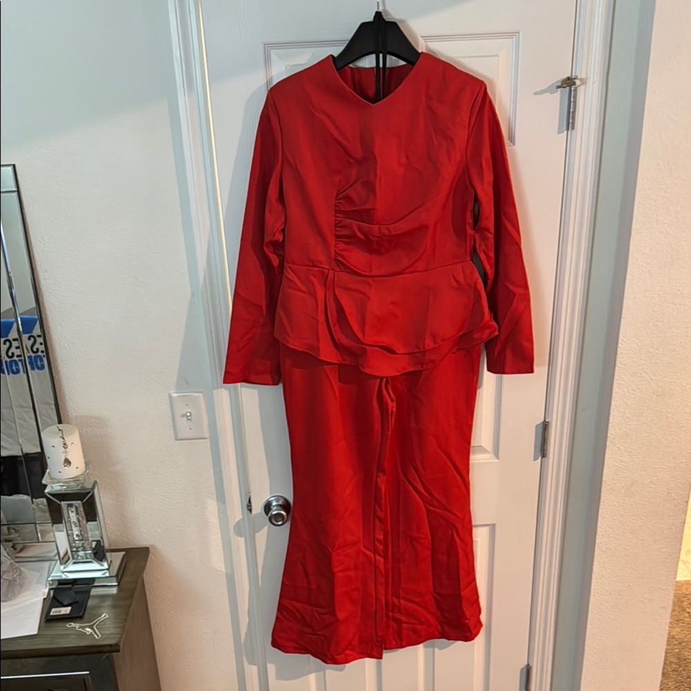 Elegant Red Women's Dress Pant Suit